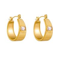 Boucle d'oreille Acier Titane, Placage, bijoux de mode & pour femme & avec strass, doré, 20mm, Vendu par paire