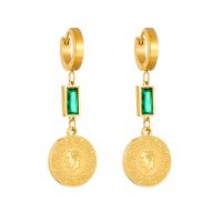 Boucle d'oreille Acier Titane, Placage, bijoux de mode & pour femme & avec strass, doré, 15x45mm, Vendu par paire