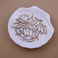 Cultured Biwa Freshwater Pearl Beads, with Brass, gold color plated, DIY, white, Length about 6-7mm, Sold By PC