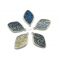 Rhinestone Brass Pendants, Rhombus, plated, DIY & with rhinestone, more colors for choice, 22x27mm, Sold By PC