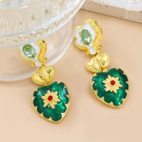 Zinc Alloy Stud Earring with Acrylic Heart fashion jewelry & for woman & enamel green nickel lead & cadmium free Sold By Pair