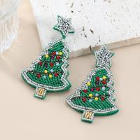 Earring Jewelry Seedbead with Glass Beads Christmas Tree handmade Christmas Design & fashion jewelry & for woman green nickel lead & cadmium free Sold By Pair