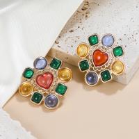 Tibetan Style Stud Earring, with Resin, fashion jewelry & for woman, multi-colored, nickel, lead & cadmium free, 37x38mm, Sold By Pair