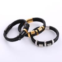 PU Leather Cord Bracelets, 316L Stainless Steel, with PU Leather, plated, for man, more colors for choice, Length:Approx 21 cm, Sold By PC