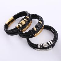 PU Leather Cord Bracelets, 316L Stainless Steel, with PU Leather, plated, for man, more colors for choice, Length:Approx 20 cm, Sold By PC