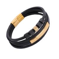 PU Leather Cord Bracelets, 316L Stainless Steel, with PU Leather, plated, for man, more colors for choice, Length:Approx 20 cm, Sold By PC