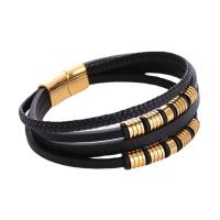 PU Leather Cord Bracelets 316L Stainless Steel with PU Leather plated for man golden Length Approx 20 cm Sold By PC
