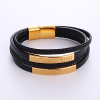 PU Leather Cord Bracelets 316L Stainless Steel with PU Leather plated for man Length Approx 21 cm Sold By PC