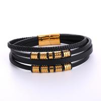 PU Leather Cord Bracelets 304 Stainless Steel with PU Leather plated for man golden Length Approx 21 cm Sold By PC