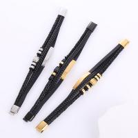 PU Leather Cord Bracelets 304 Stainless Steel with PU Leather plated for man Length Approx 21 cm Sold By PC