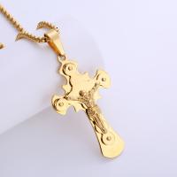 Colar de jóias de aço inoxidável, Aço inoxidável 316, Cruz, banhado, unissex, dourado, comprimento Aprox 60 cm, vendido por PC