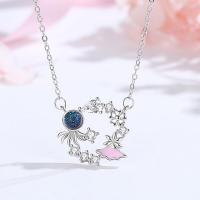 Cubic Zircon Micro Pave 925 Sterling Silver Necklace with Lampwork with 5CM extender chain plated micro pave cubic zirconia & for woman & enamel platinum color Length Approx 40 cm Sold By PC