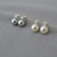 Earring Jewelry Plastic Pearl Round fashion jewelry & micro pave cubic zirconia & for woman 15mm Sold By Pair