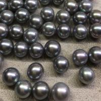 Natural Freshwater Pearl Loose Beads Round DIY & half-drilled grey Sold By PC