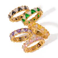 Zirkonia Edelstahl-Finger- Ring, 304 Edelstahl, 18K vergoldet, Modeschmuck & Micro pave Zirkonia & für Frau, keine, inner diameter:17.3mm, verkauft von PC