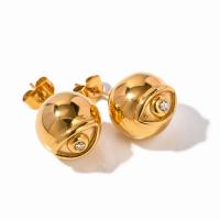 Boucle d'oreille de gaujon en acier inoxydable, Acier inoxydable 304, bijoux de mode & pour femme & avec strass, doré, 13x12mm, Vendu par paire