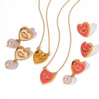Enamel Stainless Steel Jewelry Set 304 Stainless Steel with Plastic Pearl Heart Vacuum Ion Plating & for woman Sold By PC