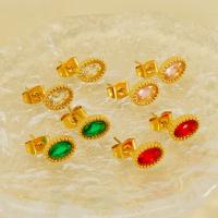 Edelstahl Ohrringe, 304 Edelstahl, 18K vergoldet, Modeschmuck & Micro pave Zirkonia & für Frau, keine, 8mm, verkauft von Paar