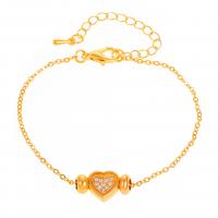 Brass Bracelet & Bangle, with 1.96inch extender chain, Heart, gold color plated, fashion jewelry & for woman & with rhinestone, golden, nickel, lead & cadmium free, Length:Approx 6.69 Inch, Sold By PC