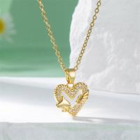 Titanium Steel Necklace, with 1.97inch extender chain, Heart, fashion jewelry & micro pave cubic zirconia & for woman, golden, Sold Per Approx 15.75 Inch Strand