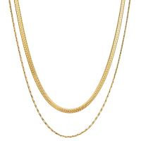 Edelstahl Schmuck Halskette, 304 Edelstahl, mit Verlängerungskettchen von 1.97inch, Doppelschicht & Modeschmuck & für Frau, goldfarben, Länge:ca. 14.17 ZollInch, ca. 15.75 ZollInch, verkauft von PC