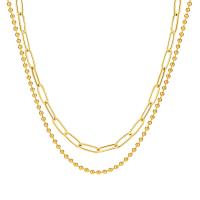Edelstahl Schmuck Halskette, 304 Edelstahl, mit Verlängerungskettchen von 1.97inch, Doppelschicht & Modeschmuck & für Frau, goldfarben, Länge:ca. 16.93 ZollInch, ca. 17.72 ZollInch, verkauft von PC