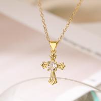 Cubic Zircon Micro Pave Brass Necklace, with 5cm extender chain, Cross, plated, fashion jewelry & different designs for choice & micro pave cubic zirconia, more colors for choice, nickel, lead & cadmium free, Length:45 cm, Sold By PC