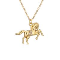 Cubic Zircon Micro Pave Brass Necklace with 5cm extender chain Horse plated fashion jewelry & micro pave cubic zirconia nickel lead & cadmium free Length 45 cm Sold By PC