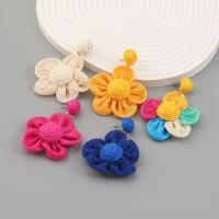 Earring Jewelry Cloth with Rafidah Grass & Zinc Alloy Flower handmade fashion jewelry & for woman Sold By Pair