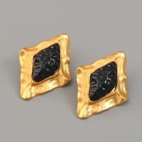 Zinc Alloy Stud Earring with Resin Rhombus plated fashion jewelry & for woman gold nickel lead & cadmium free Sold By Pair