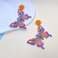 Acrylic Jewelry Earring, Butterfly, printing, fashion jewelry & for woman, multi-colored, 45x80mm, Sold By Pair