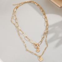 Zinklegierung Schmuck Halskette, plattiert, Doppelschicht & Modeschmuck & für Frau, Goldfarbe, frei von Nickel, Blei & Kadmium, verkauft von PC
