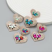 Zinc Alloy Stud Earring Heart fashion jewelry & for woman & with rhinestone nickel lead & cadmium free Sold By Pair