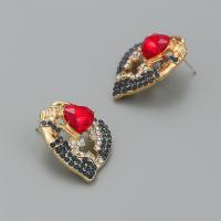 Tibetan Style Stud Earring, with acrylic rhinestone, Heart, fashion jewelry & for woman, nickel, lead & cadmium free, 28x24mm, Sold By Pair