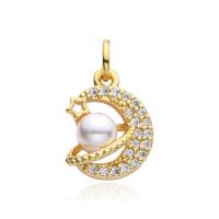 Cubic Zircon Micro Pave Brass Necklace with Plastic Pearl with 5CM extender chain plated & micro pave cubic zirconia & for woman Length Approx 45 cm Sold By PC