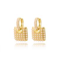 Brass Leverback Earring with Plastic Pearl plated & for woman golden Sold By Pair
