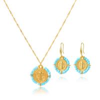 Brass Jewelry Set, earring & necklace, with Porcelain & Tibetan Style, plated, for woman, more colors for choice, Sold By Set