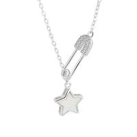Cubic Zircon Micro Pave 925 Sterling Silver Necklace, with 5CM extender chain, Star, plated, micro pave cubic zirconia & for woman, more colors for choice, Length:Approx 40 cm, Sold By PC