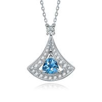 Cubic Zircon Micro Pave 925 Sterling Silver Necklace, with Aquamarine, with 5CM extender chain, plated, micro pave cubic zirconia & for woman, more colors for choice, Length:Approx 40 cm, Sold By PC