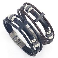Cowhide Bracelet with PU Leather & Zinc Alloy Cross plated multilayer & Unisex Length Approx 8.3 Inch Sold By PC