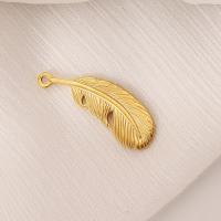 Bijoux pendentifs en acier inoxydable , Acier inoxydable 304, forme de plume, DIY, doré, 30x10mm, Vendu par PC