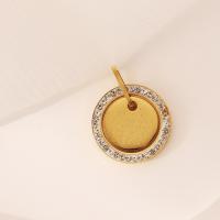 Stainless Steel Pendants 304 Stainless Steel Round Vacuum Ion Plating DIY & with rhinestone golden Sold By PC