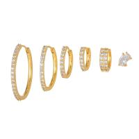Cilindrata Zircone Orecchini in ottone micro pavimenta, 6 pezzi & gioielli di moda & Micro spianare cubic zirconia & per la donna, dorato, assenza di nichel,piombo&cadmio, Venduto da set
