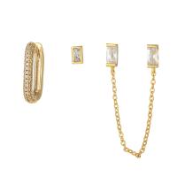 Cubic Zirconia Micro Pave Brass Earring, three pieces & fashion jewelry & micro pave cubic zirconia & for woman, golden, nickel, lead & cadmium free, Sold By Set