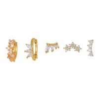 Boucles d'oreilles en laiton zircon cubique pavent, 5 pièces & bijoux de mode & pavé de micro zircon & pour femme, doré, protéger l'environnement, sans nickel, plomb et cadmium, Vendu par fixé