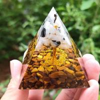 Fashion Decoration, Resin, with Moonstone & Tiger Eye & Brass, Pyramidal, plated, for home and office & different size for choice & epoxy gel, mixed colors, Sold By PC