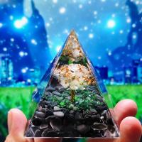 Fashion Decoration Resin with Obsidian & Clear Quartz & Brass Pyramidal plated for home and office & epoxy gel mixed colors Sold By PC