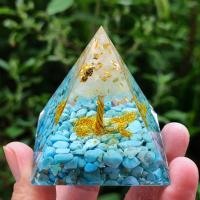 Fashion Decoration Resin with Turquoise & Clear Quartz & Brass Pyramidal gold color plated for home and office & epoxy gel mixed colors Sold By PC