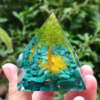 Fashion Decoration Resin with Malachite & Peridot Stone & Brass Pyramidal gold color plated for home and office & epoxy gel mixed colors Sold By PC