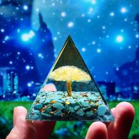 Fashion Decoration, Resin, with Gemstone & Brass, Pyramidal, plated, for home and office & different size for choice & epoxy gel, mixed colors, Sold By PC